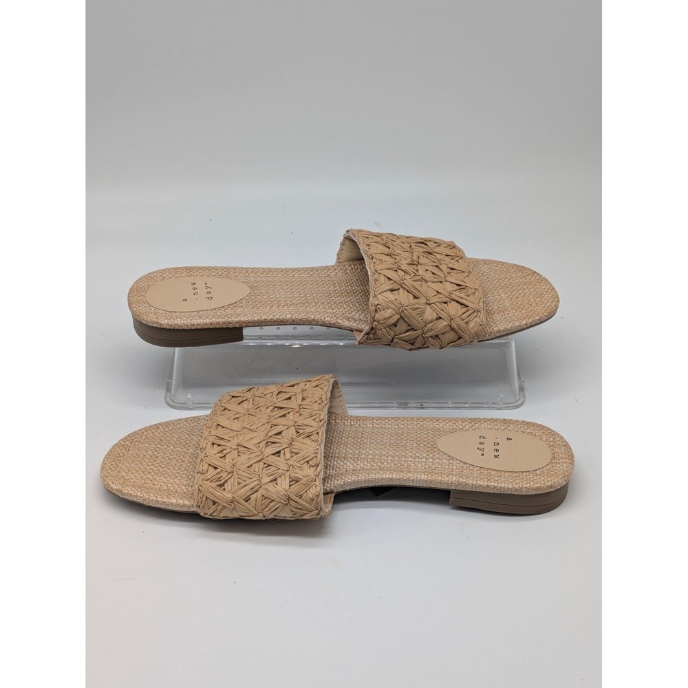 A New Day Ariella Slide Sandals Tan Woven Raffia Women's 8 NWT Memory Foam